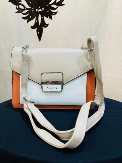 white & orang hand bag